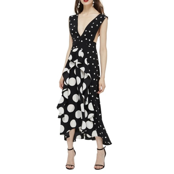 mixed polka dot midi dress